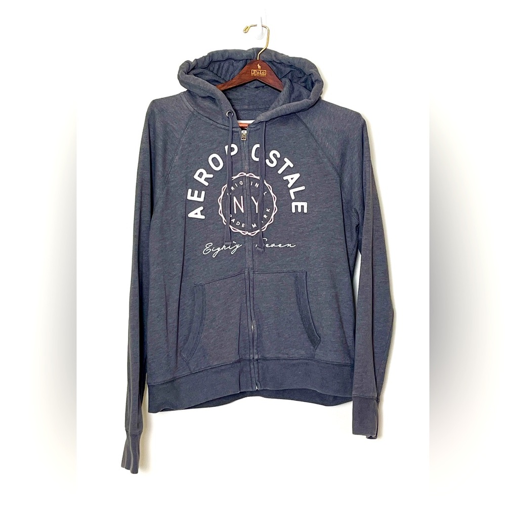 Aeropostale Full‎ Zip Hoodie XL Embroidered 3D Logo Gray White Pink